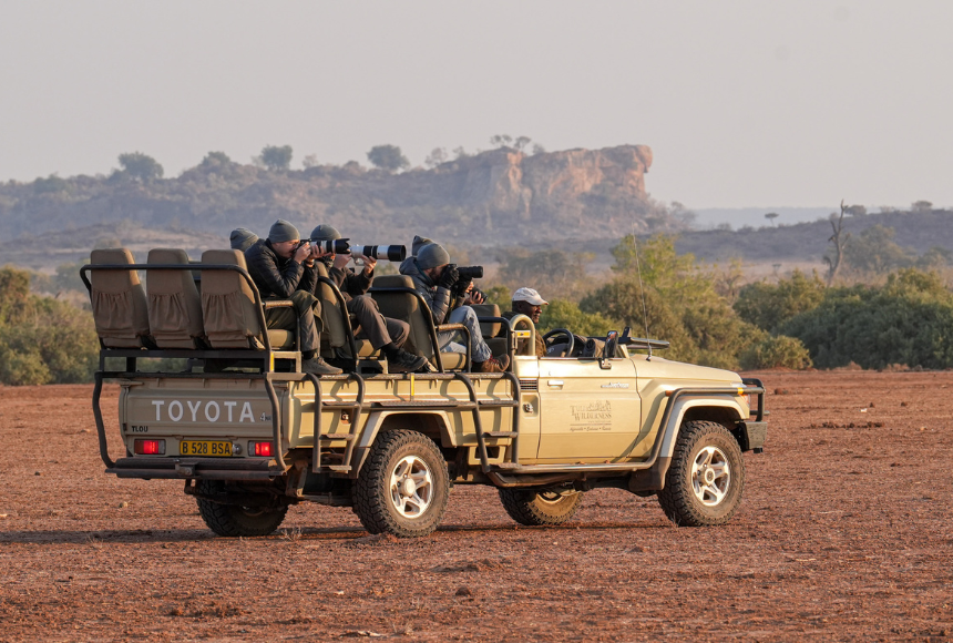 Photographers on Game Vehicle in Botswana on a Penda Photo Tour
